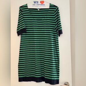 LIKE NEW! Banana Republic Green Navy Stripe Cotton Knee Length Scoop Dress Sz XL